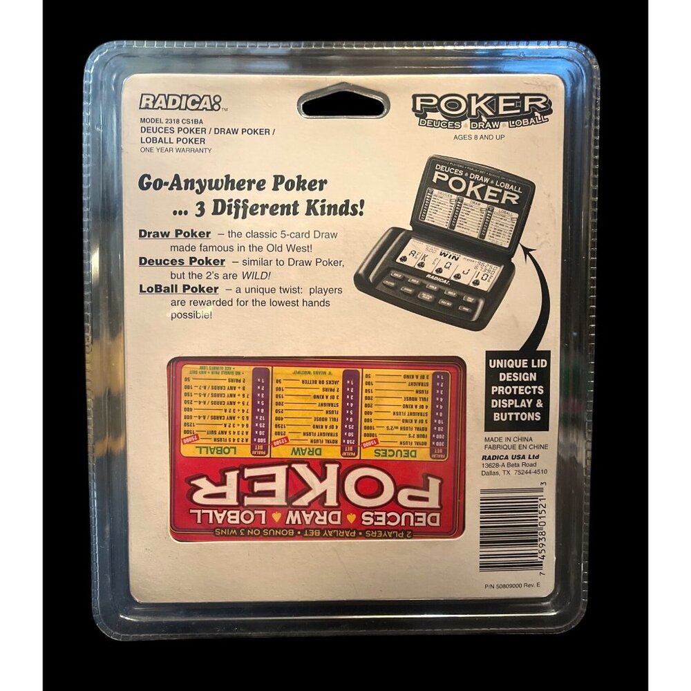 Radica Poker Handheld Game Deuces/Draw/Lobal 3-In-1 Protective Lid Extra Large L - Picture 2 of 4